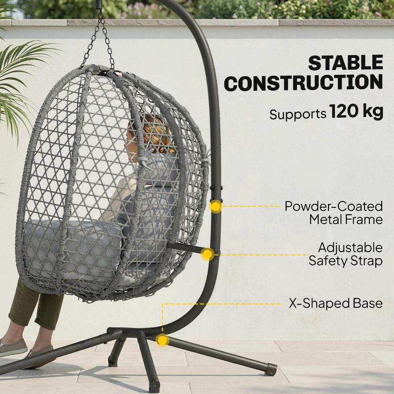 Hanging Egg Chair with Stand, Cushion & Headrest For Garden, Patio & Balcony Outsunny