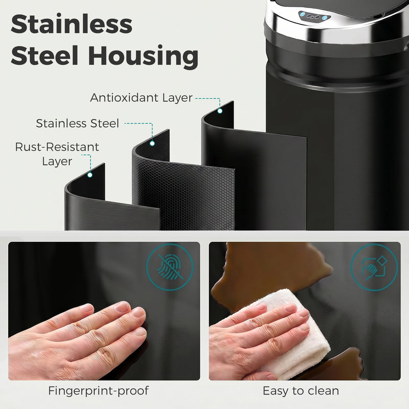 Sensor Kitchen Bin 42L Touch Free with Soft Close Lid for Easy Hygienic Waste Disposal Black