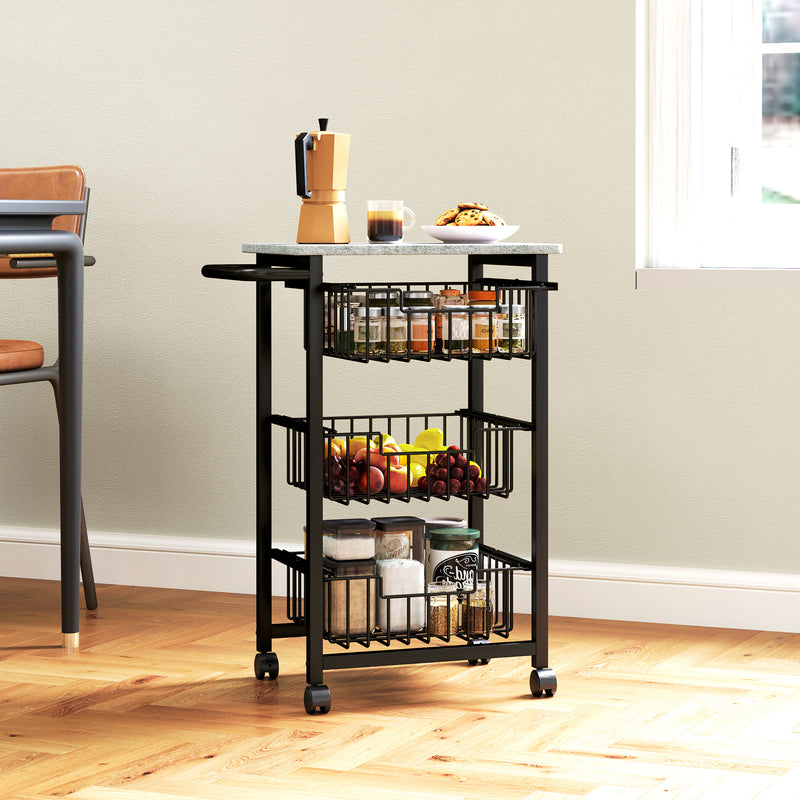 Grey Mobile Kitchen Island with Three Baskets and Brakes by HOMCOM