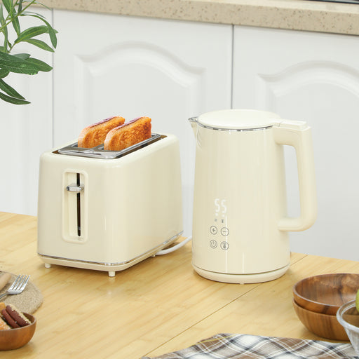 Beige Digital Kettle and Toaster Set 3000W Fast Boil with LED Display and 7 Browning Levels