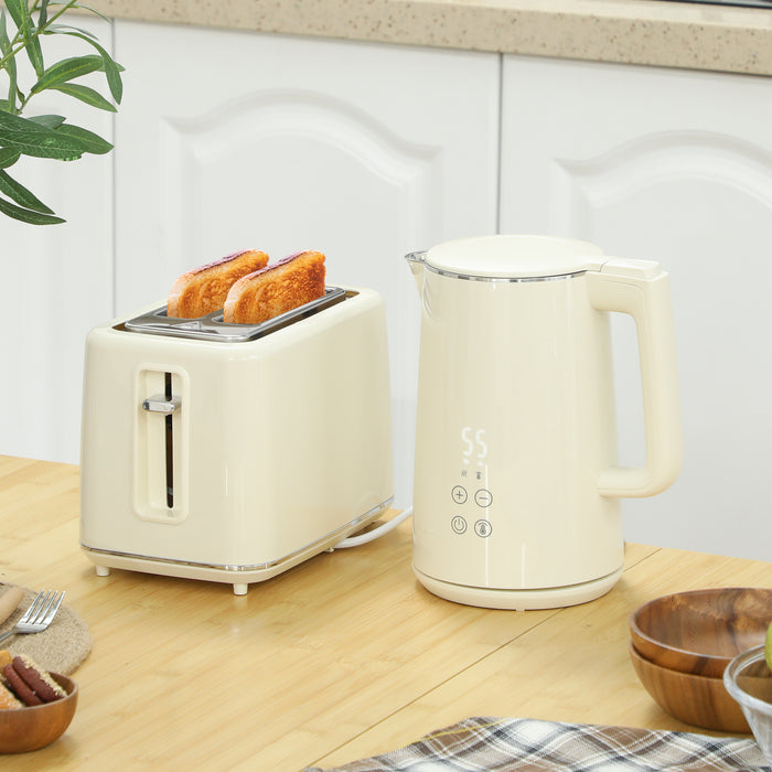 Beige Digital Kettle and Toaster Set 3000W Fast Boil with LED Display and 7 Browning Levels
