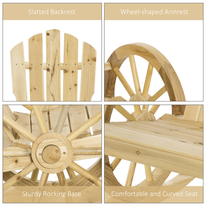 Natural Wooden Adirondack Rocking Chair Reclining Garden Armchair by Outsunny