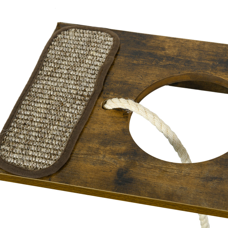 Wall Mounted Cat Tree Set with Scratching Posts and Perches for Play and Sleep Brown