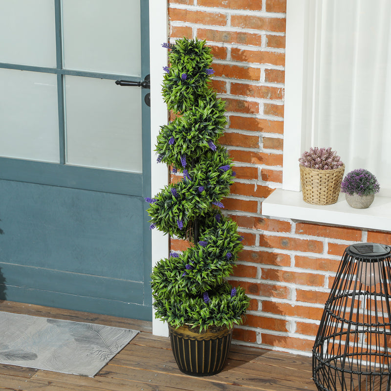 Set of 2 Artificial Boxwood Spiral Topiary Trees with Lavender in Pots 115cm by HOMCOM