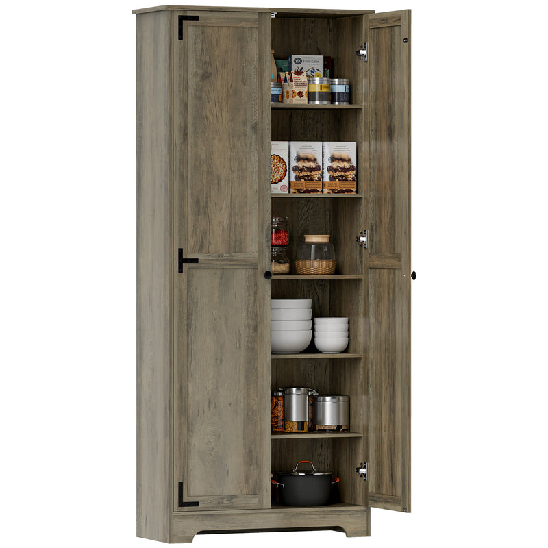 Grey Wood-Effect Tall Kitchen Storage Cabinet with Adjustable Shelves by HOMCOM
