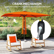 Orange 3x2m Rectangular Patio Parasol with Tilt Crank Aluminium Canopy by Outsunny