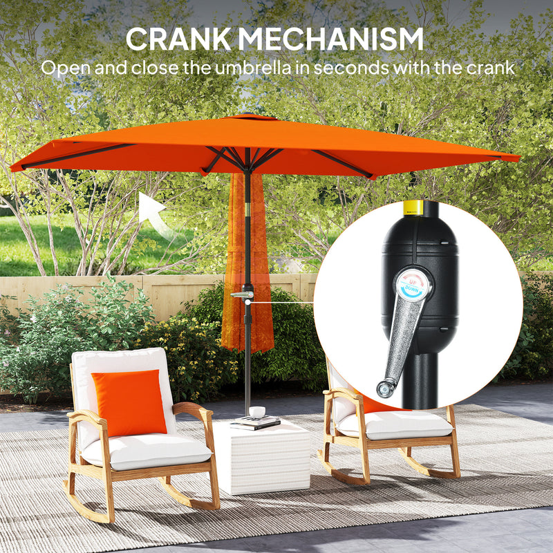 Orange 3x2m Rectangular Patio Parasol with Tilt Crank Aluminium Canopy by Outsunny
