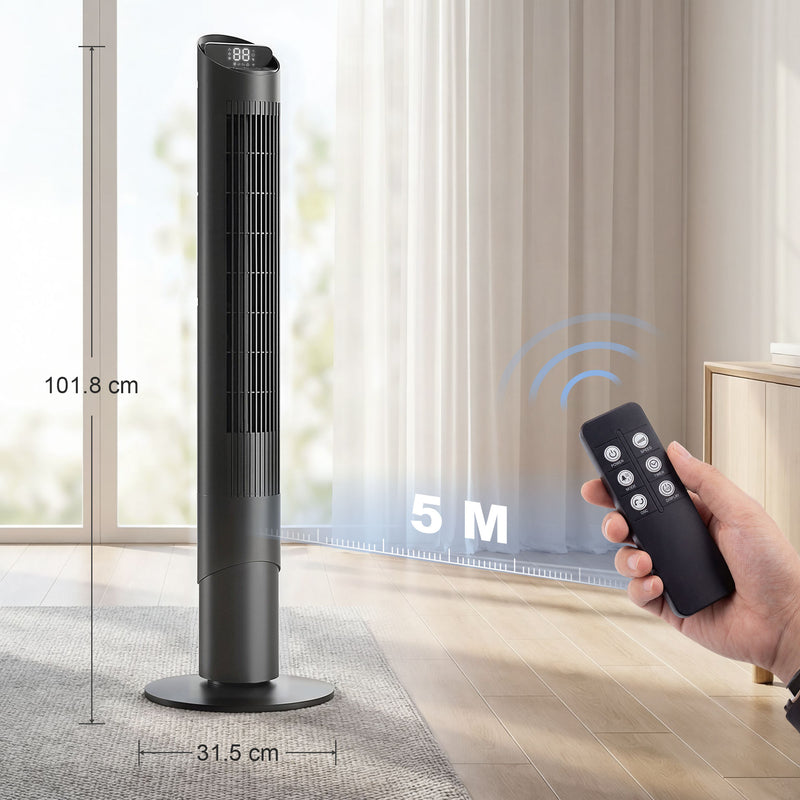 Tower Fan with Quiet Sleep Mode and App Control for Cool Comfortable Rooms Black AOSOM