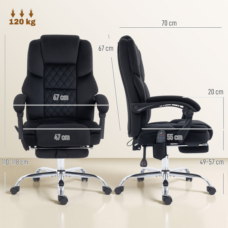 Massage Office Chair with Reclining Back and Heated Lumbar Support Black AOSOM