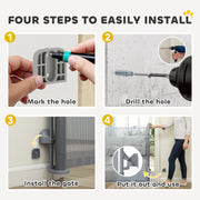 Retractable Dog Gate for Doorways and Stairs with One-Handed Operation Grey AOSOM