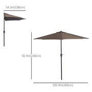 Brown 2.7m Half Parasol Garden Umbrella With Steel Ribs For Balcony Or Patio Shade
