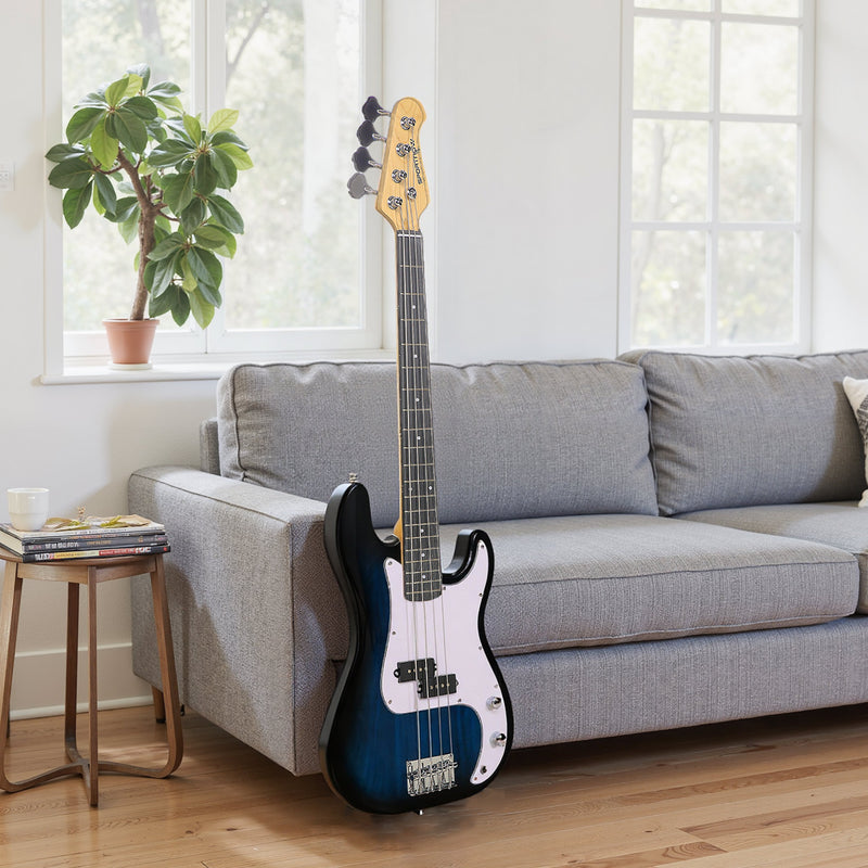 Electric Bass Guitar Starter Kit With Amplifier and Bag for Home Practice Blue Black