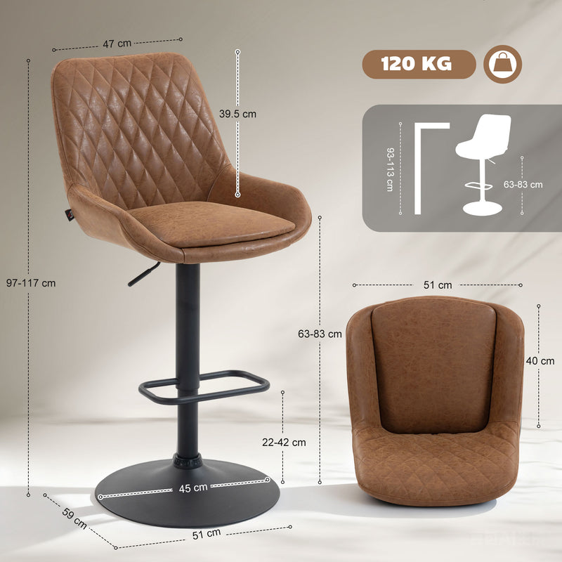 Set of 2 Retro Bar Stools with Comfy Faux Leather Ideal for Kitchen or Home Bar Orange AOSOM