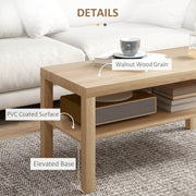 2 Tier Wooden Coffee Table with Storage Shelf for Living Room and Office Natural Finish