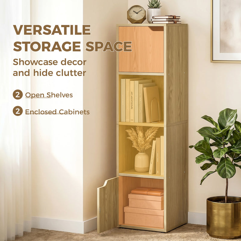 Slim Corner Bookcase with Shelves and Cabinets for Small Spaces Oak