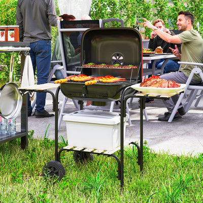 Red Portable Charcoal BBQ Grill with Large Cooking Area Shelves and Wheels by Outsunny