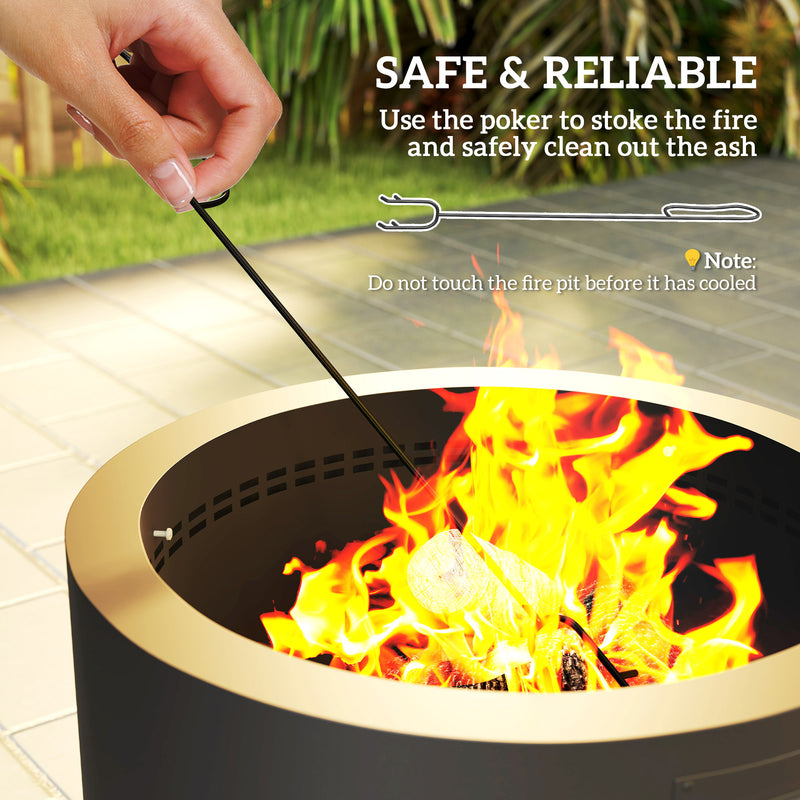 Black Outdoor Round Fire Pit with Poker and Mesh Lid for Garden Heating by Outsunny
