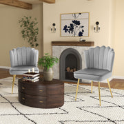 Set of 2 Velvet Dining Chairs with Gold Legs and Padded Backrest for Lounge Use Grey