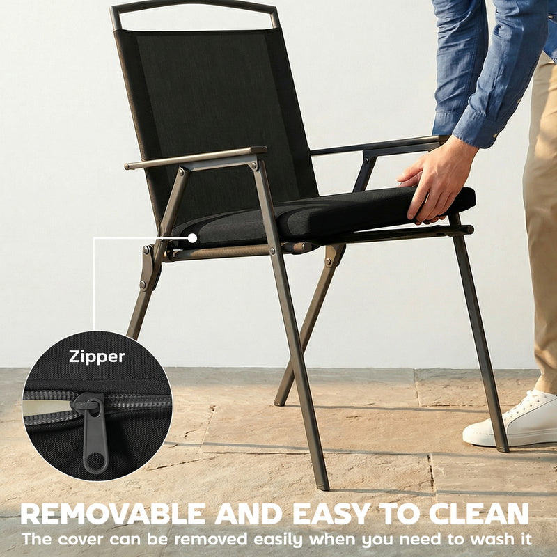 Garden Chair Cushions Set of 2 with Firm Support and Easy Clean Covers Black