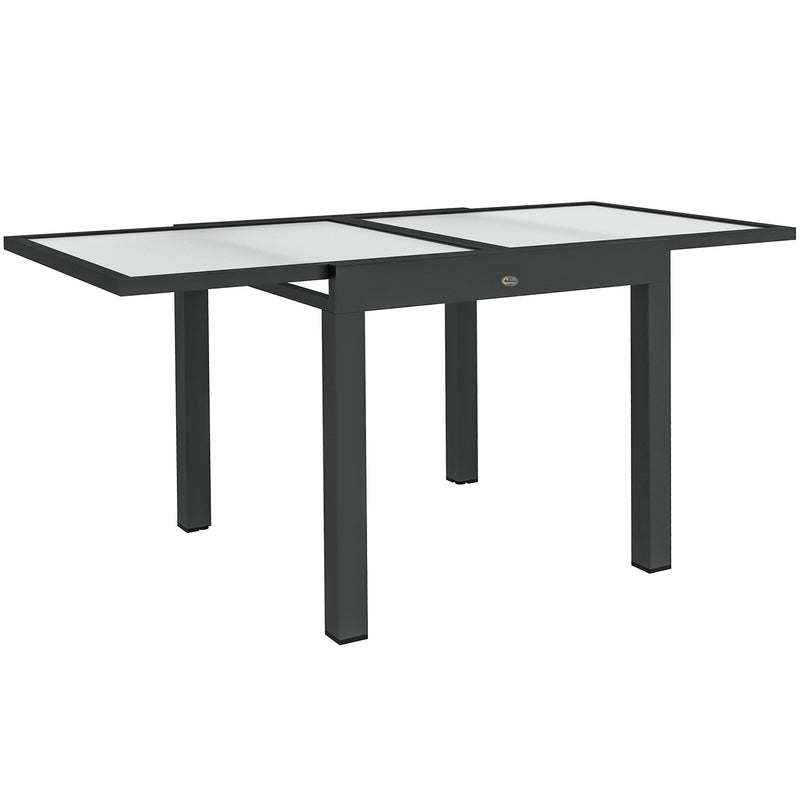 Extending Garden Dining Table Aluminium Frame Tempered Glass Black and Clear by Outsunny
