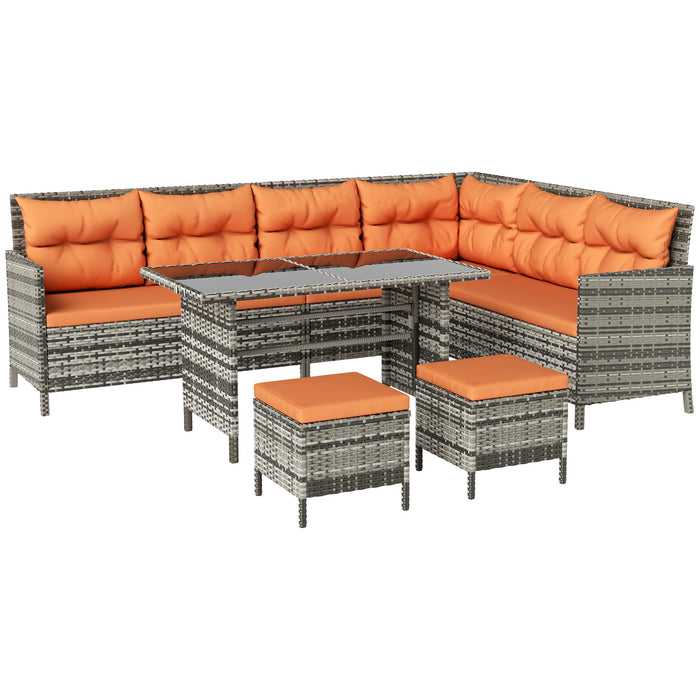 7 Seater Rattan Garden Sofa Set With Cushions And Glass Table Orange by Outsunny