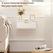 Floating Bedside Table Set with Drawer for Clutter-Free Storage Wall Mounted White AOSOM