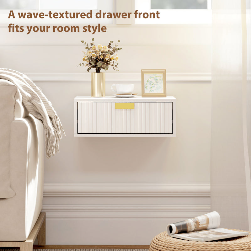 Floating Bedside Table Set with Drawer for Clutter-Free Storage Wall Mounted White AOSOM