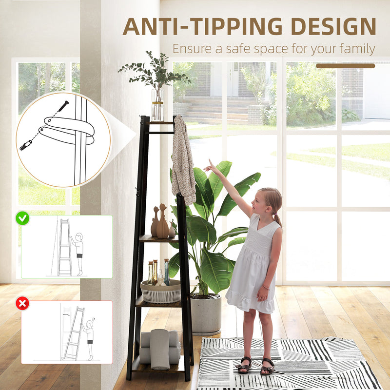 Compact Freestanding Wooden Coat Rack in Black and Brown with Storage Shelf by Homcom