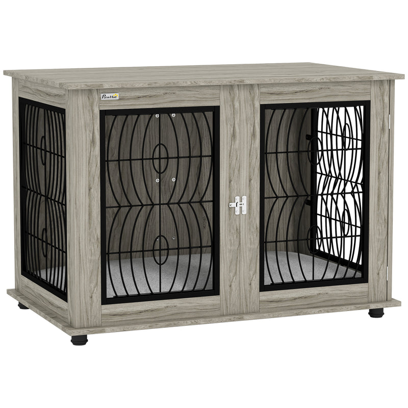 Extra Large Indoor Dog Crate Table With Cushion and Lockable Door For Home Use Grey