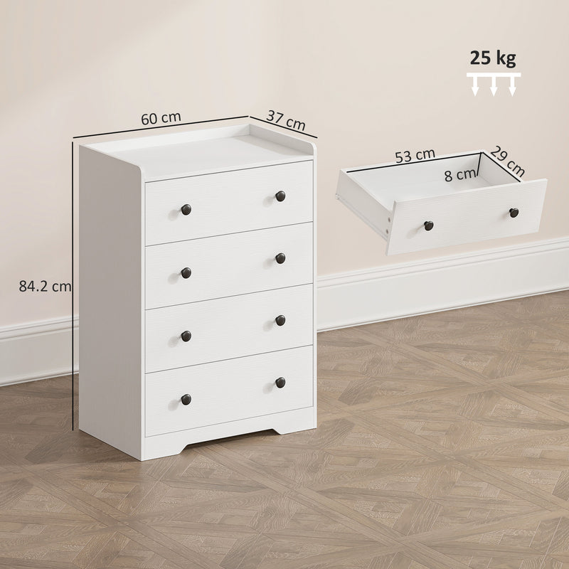 Slim Chest of Drawers for Small Bedrooms with Open Shelf and 4 Deep Drawers