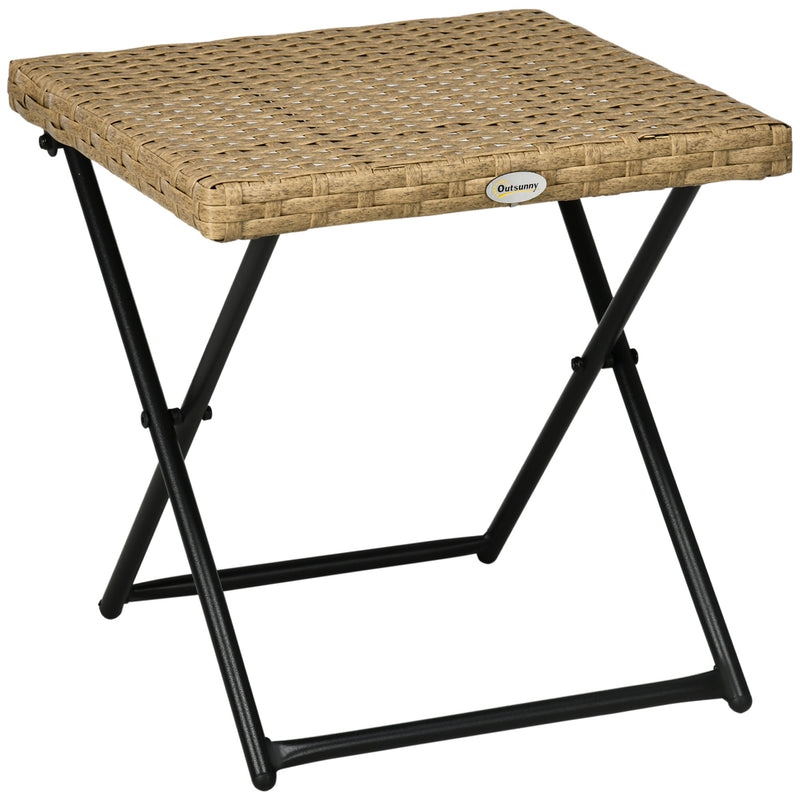Square Rattan Folding Garden Side Table Square Wicker Coffee Table for Balcony Use