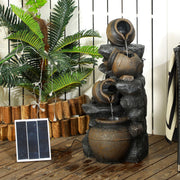 Solar Powered 4 Tier Garden Water Fountain With LED Lights For Indoor Or Outdoor Use