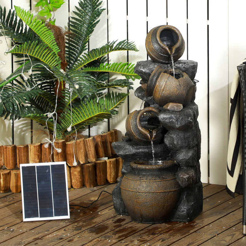 Solar Powered 4 Tier Garden Water Fountain With LED Lights For Indoor Or Outdoor Use