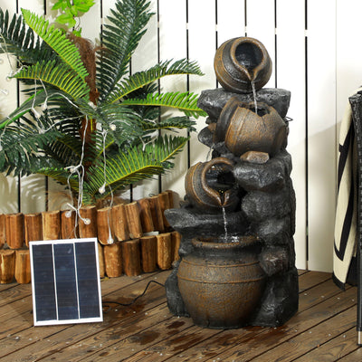 Solar Powered 4 Tier Garden Water Fountain With LED Lights For Indoor Or Outdoor Use