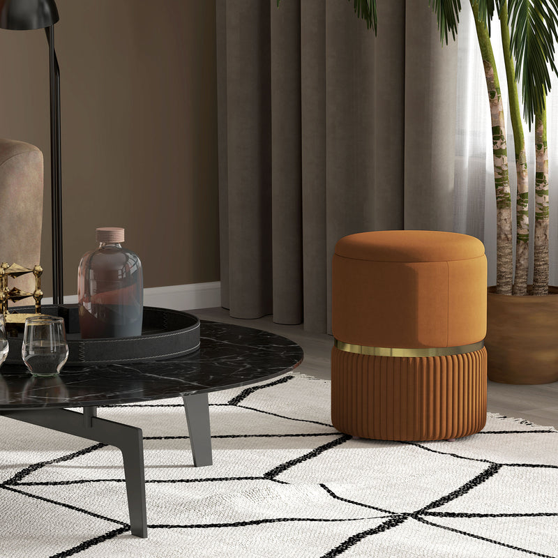 Brown Velvet Feel Round Storage Ottoman with Padded Seat by HOMCOM