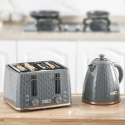 Fast Boil Kettle and 4 Slice Toaster Set with 7 Browning Levels and Crumb Tray Grey