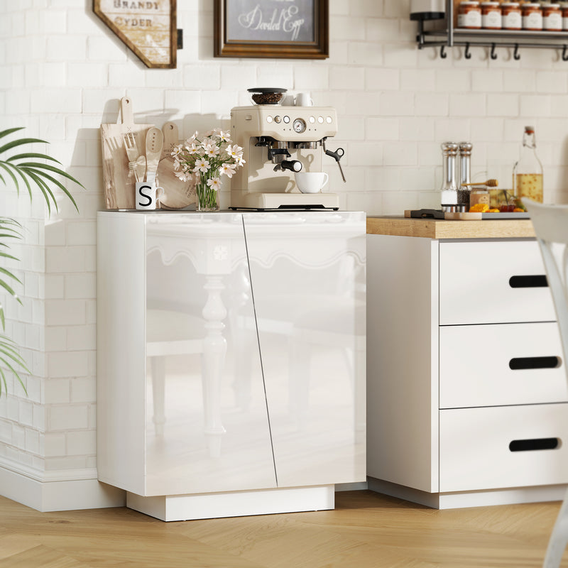 White Glossy Hallway Storage Cabinet with Adjustable Shelves for Shoes and Essentials, 70 x 40 x 88cm