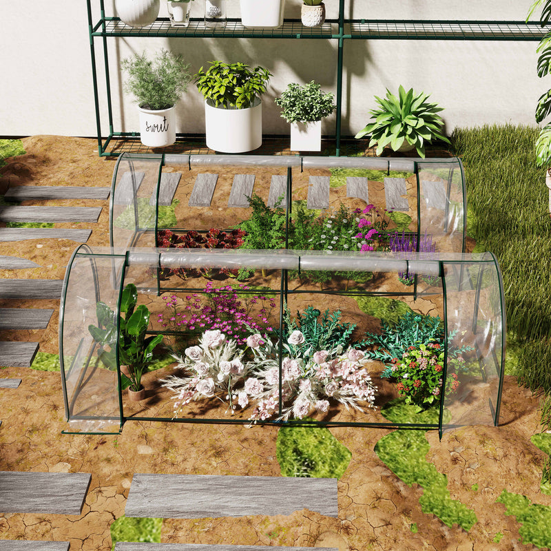 Set of 2 Clear Tunnel Greenhouses with Roll-up Door Steel Frame and Plastic Cover by Outsunny