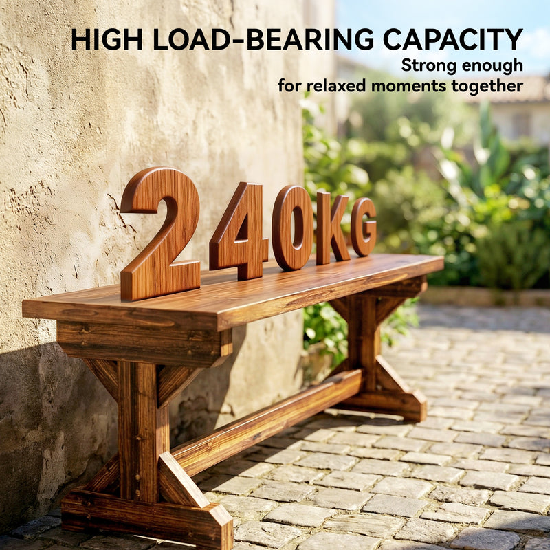 Wood Garden Bench for Two with Backless Design and Weather Resistant Finish Carbonised Outsunny
