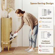 Slim Shoe Cabinet for Narrow Hallways with Adjustable Shelves and Top Storage Oak AOSOM