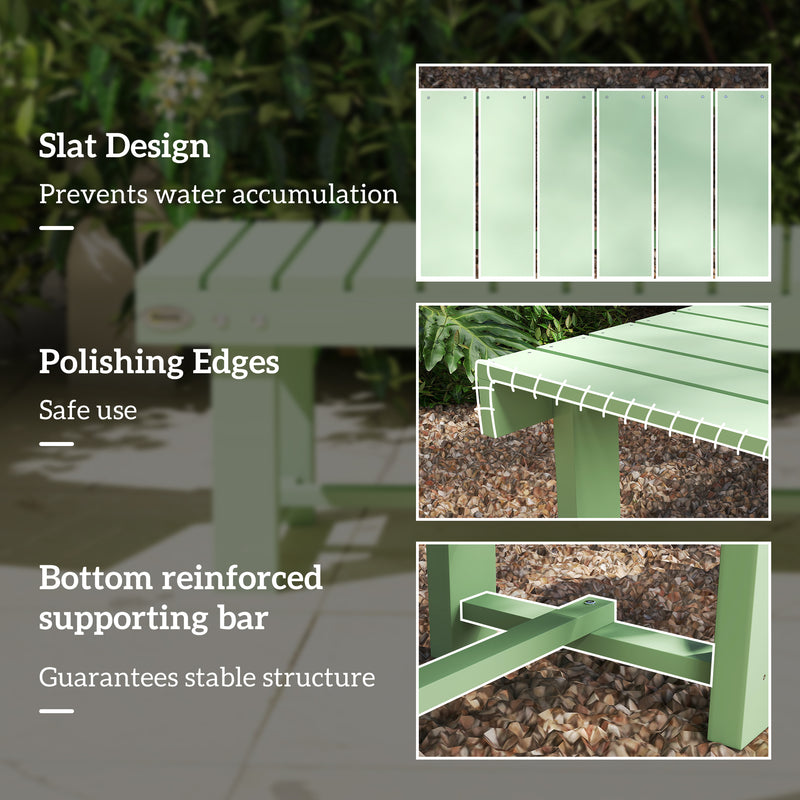 Wooden Backless Garden Bench for Outdoor Seating with Slatted Seat Design Light Green AOSOM