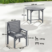 Wooden Garden Dining Set for 4 with Round Table and Umbrella Hole Grey Fir Wood Outsunny