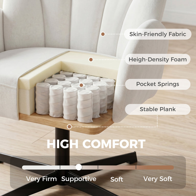 Accent Swivel Chair with Curved Back and Padded Seat for Bedroom or Lounge Cream White Homcom