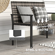 Grey Rattan 2 Seater Garden Bench with Cushions and Steel Frame for Patio Comfort by Outsunny