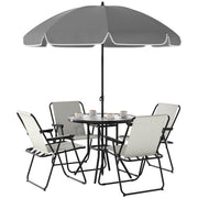 4 Seater Garden Dining Set With Folding Chairs and Parasol Cream White by Outsunny