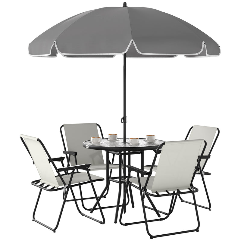 4 Seater Garden Dining Set With Folding Chairs and Parasol Cream White by Outsunny