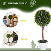 Set of 2 Artificial Topiary Ball Trees with Lavender Flowers for Indoor Outdoor Use Green