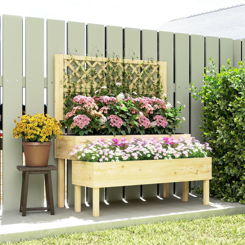 2 Tier Wooden Raised Garden Bed with Trellis for Easy Planting and Climbing Support, Natural Wood Finish Outsunny