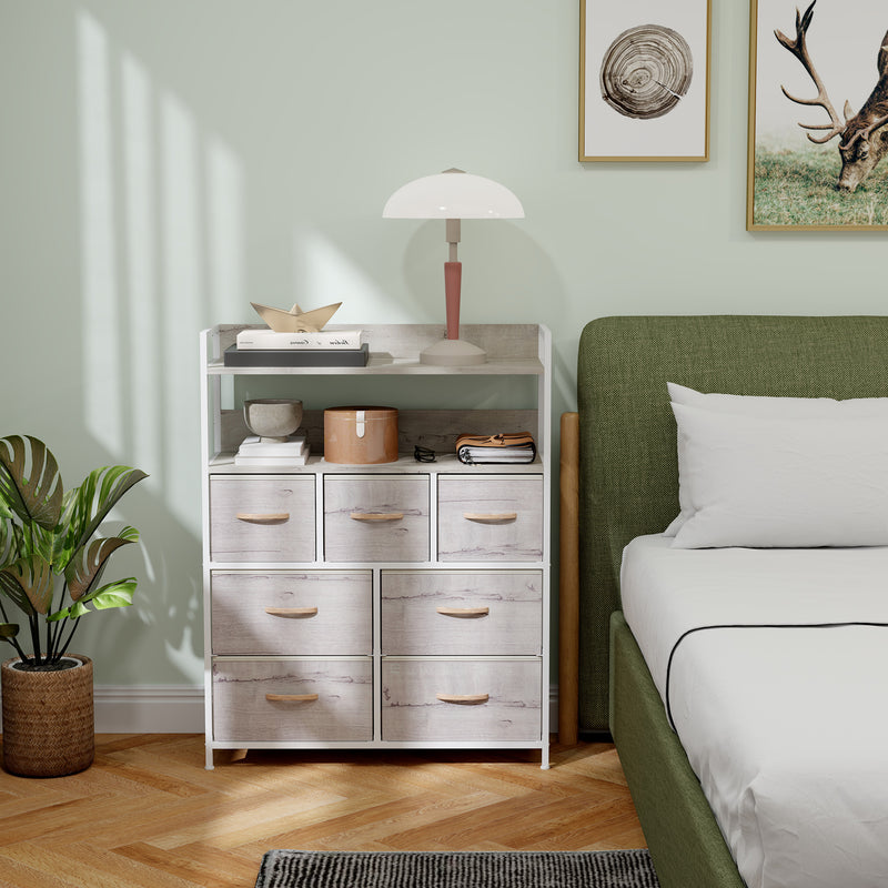 Rustic Wooden Chest of 7 Fabric Drawers with Natural Finish by HOMCOM