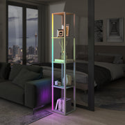 Tall LED Floor Lamp with Shelves and Remote Control for Living Room or Bedroom Oak